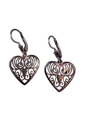 Milor Womens Silver Tone Filigree Heart Drop Earrings 925 Sterling Italy Hooks